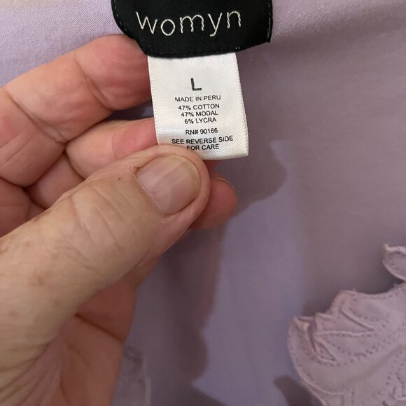 Womyn Pink / Purple   V Neck 3/4 Sleeve Top Blouse Size L w/Applique - Picture 5 of 6